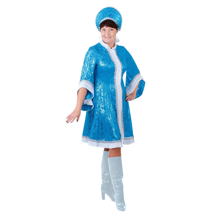 Карнавальный костюм Снегурочки "Царевна-лебедь" с кокошником, цвет голубой, р-р 46