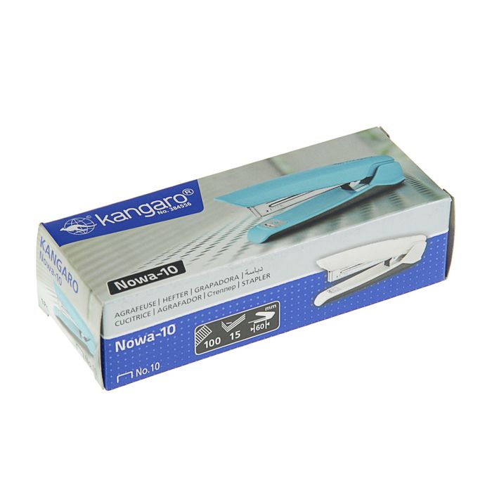Степлер №10 до 15 листов Nowa-10-Turquoise Blue, стальной механизм, бирюзовый