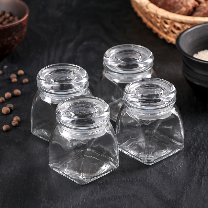 Набор банок для сыпучих продуктов 100 мл "Прозрачная", 4 шт