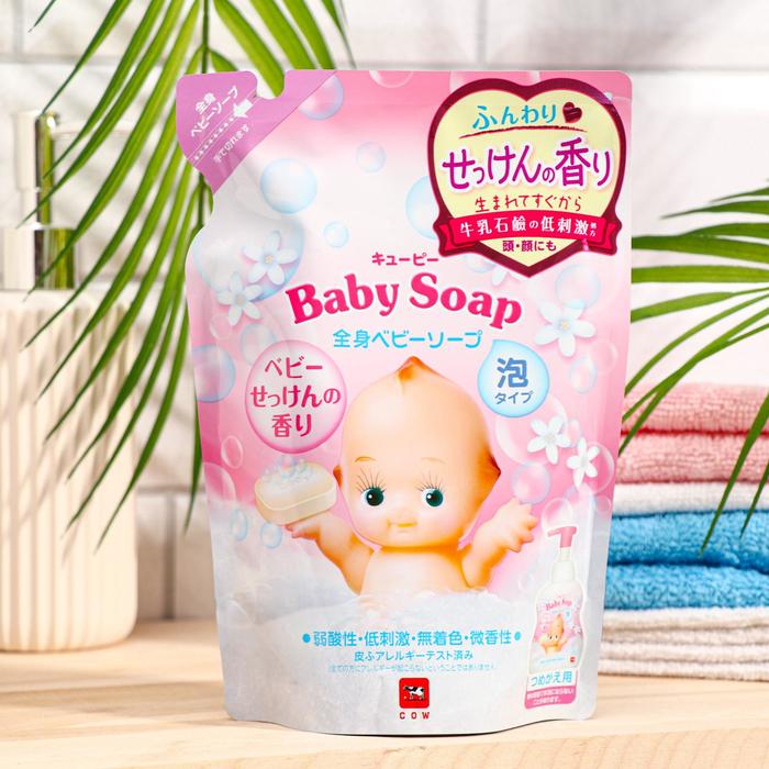 Детская пенка 2 в 1 для волос и тела Kewpie с первых дней жизни с ароматом детского мыла, 350 мл