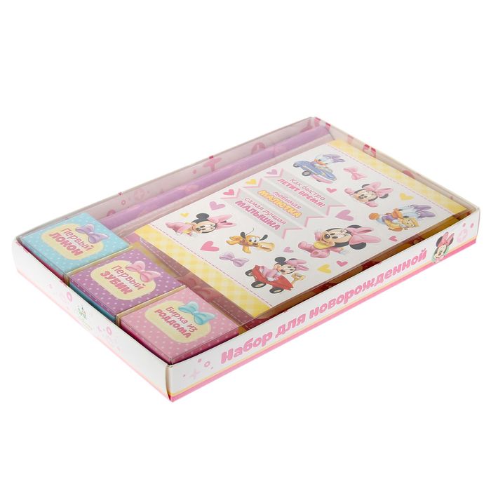 Подарочный набор: фотоальбом на 10 магнитных листов + 3 коробочки с наклейками "Самая лучшая в мире малышка", Минни Маус, Дисней Беби