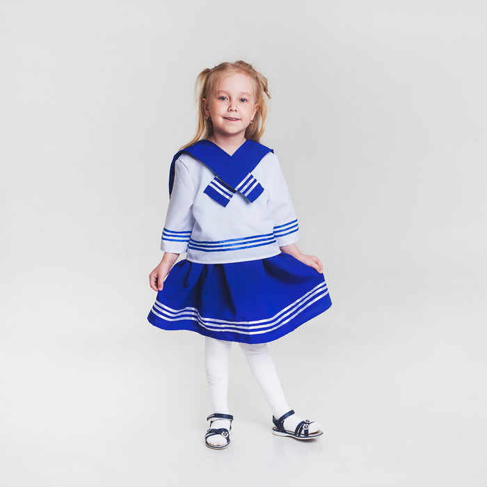 Карнавальный костюм "Морячка", рубашка, юбка, бескозырка, гюйс, р-р 122-128, 6-7 лет