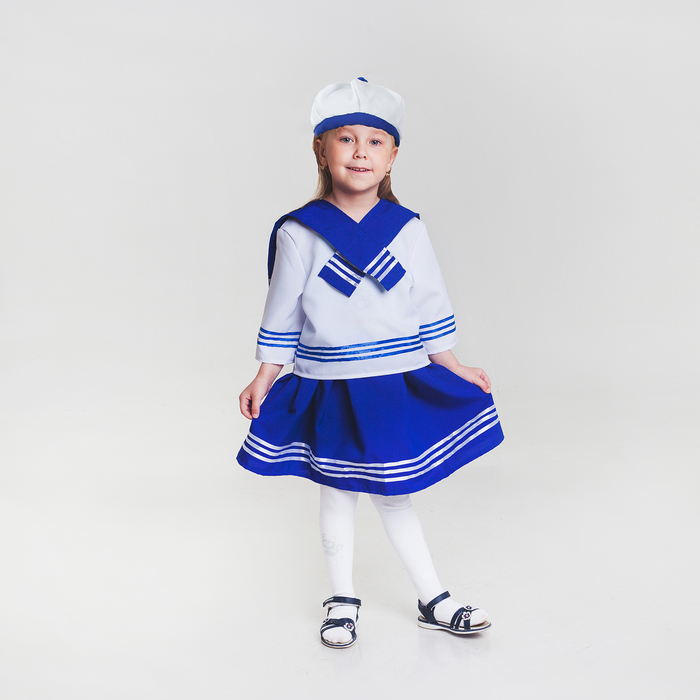 Карнавальный костюм "Морячка", рубашка, юбка, бескозырка, гюйс, р-р 122-128, 6-7 лет