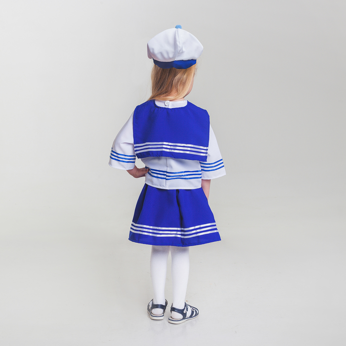 Карнавальный костюм "Морячка", рубашка, юбка, бескозырка, гюйс, р-р 122-128, 6-7 лет