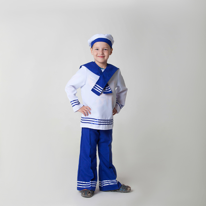 Карнавальный костюм "Моряк", рубашка, брюки, бескозырка, гюйс, р-р 122-128, 6-7 лет