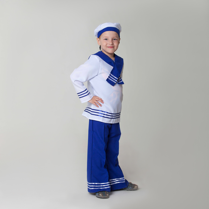 Карнавальный костюм "Моряк", рубашка, брюки, бескозырка, гюйс, р-р 122-128, 6-7 лет