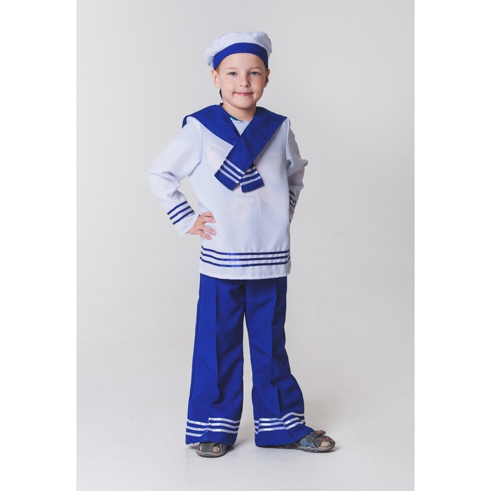 Карнавальный костюм "Моряк", рубашка, брюки, бескозырка, гюйс, р-р 122-128, 6-7 лет