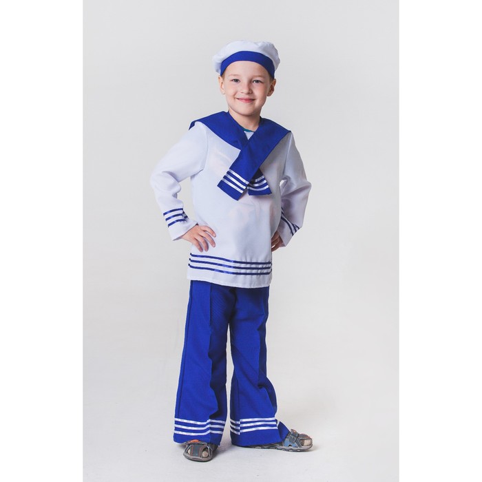 Карнавальный костюм "Моряк", рубашка, брюки, бескозырка, гюйс, р-р 122-128, 6-7 лет