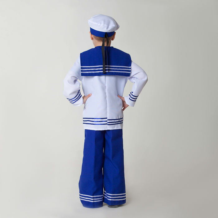Карнавальный костюм "Моряк", рубашка, брюки, бескозырка, гюйс, р-р 122-128, 6-7 лет