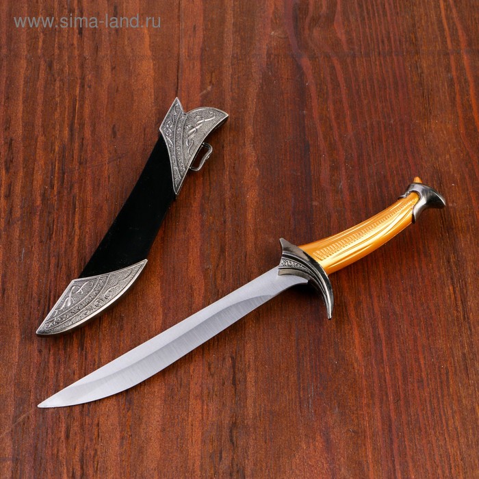 Сувенирный нож, 26 см ножны с оковками, рукоять под дерево, гарда галочкой