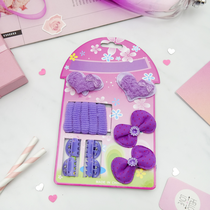 Набор для волос "Малышка" (9 резинок, 4 краба) бантики, сердечки