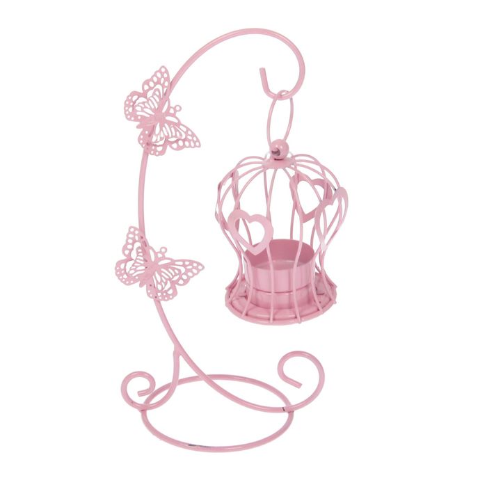 Подсвечник металл клетка 1 свеча "Бабочки и сердце" МИКС 22х13х9 см