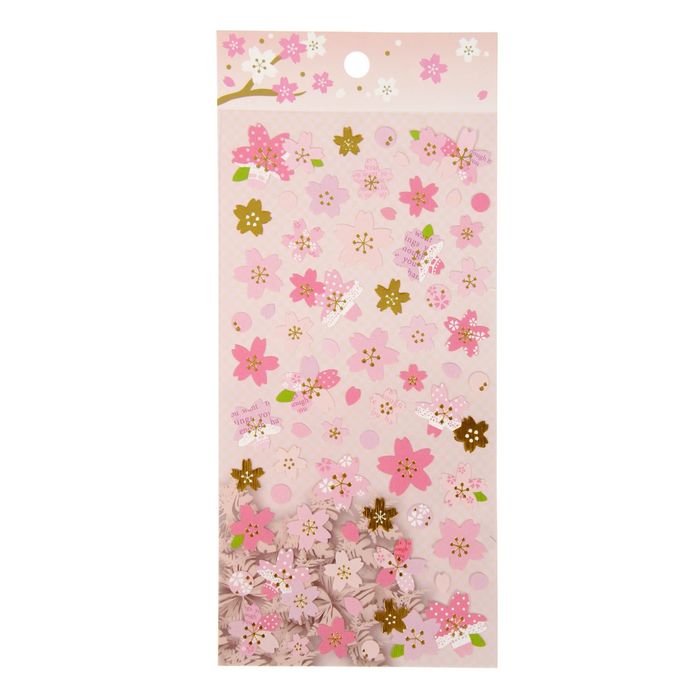 Наклейка бумага "Розовые цветочки" с золотом МИКС 20х9 см