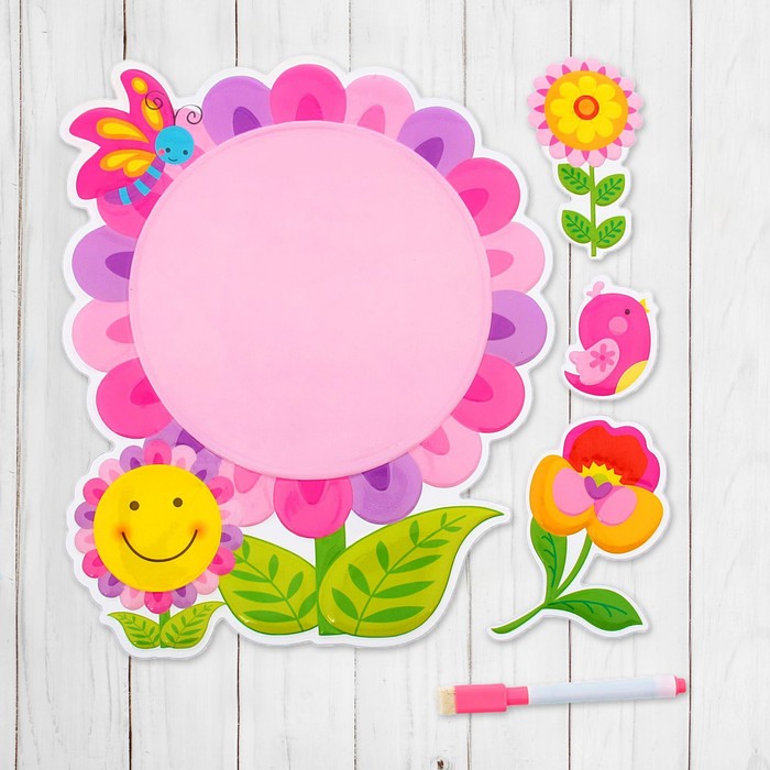 Доска для рисования - наклейка "Цветочек" + маркер МИКС