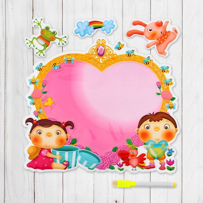 Доска для рисования - наклейка "Детишки" + маркер МИКС