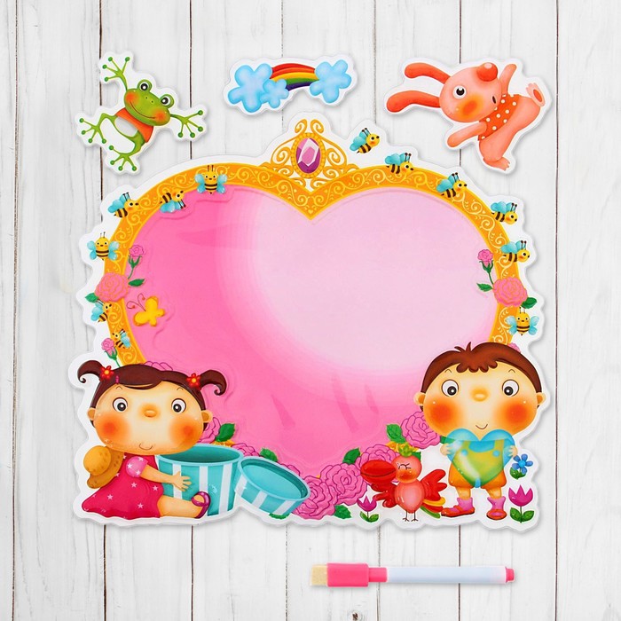 Доска для рисования - наклейка "Детишки" + маркер МИКС