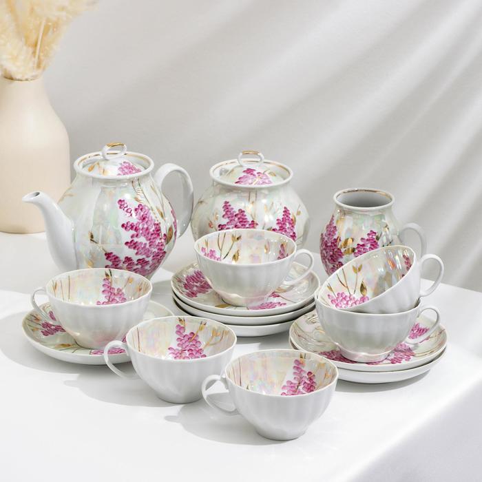 Сервиз чайный "Белый лебедь. Розовая сирень", 15 предметов