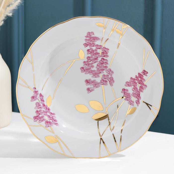 Тарелка глубокая 24 см "Розовая ветка", с вырезным краем