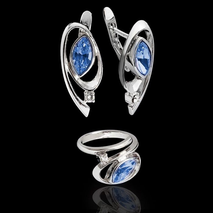 Гарнитур 2 предмета: серьги, кольцо "Ижма", размер 18, цвет голубой в серебре