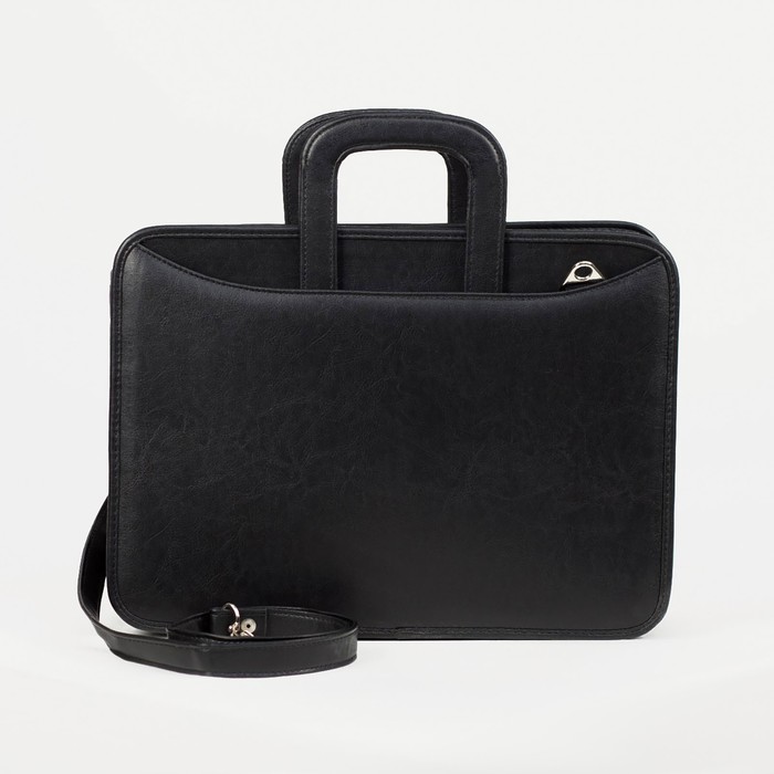 Сумка-портфель мужская на молнии "Карьера", 2 отдела, длинный ремень, цвет чёрный