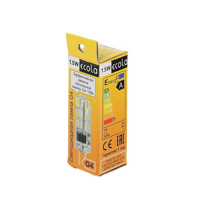 фото Лампа светодиодная ecola corn micro, g4, 1.5 вт, 4200 k, 320°, 35х10 мм