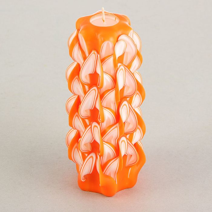 Свеча резная 15-17 см "Шишка" оранжево-белая