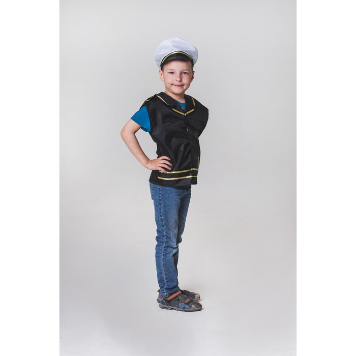 Карнавальный костюм "Капитан корабля", жилет, фуражка, рост 110-122 см, 4-6 лет
