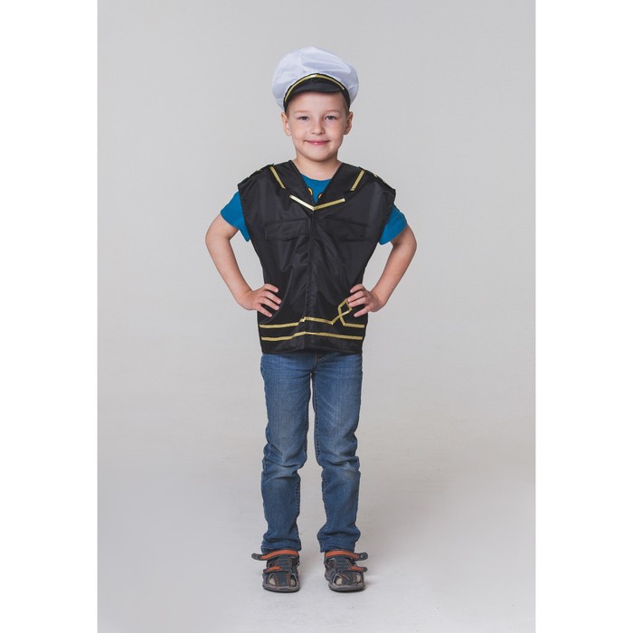 Карнавальный костюм "Капитан корабля", жилет, фуражка, рост 110-122 см, 4-6 лет