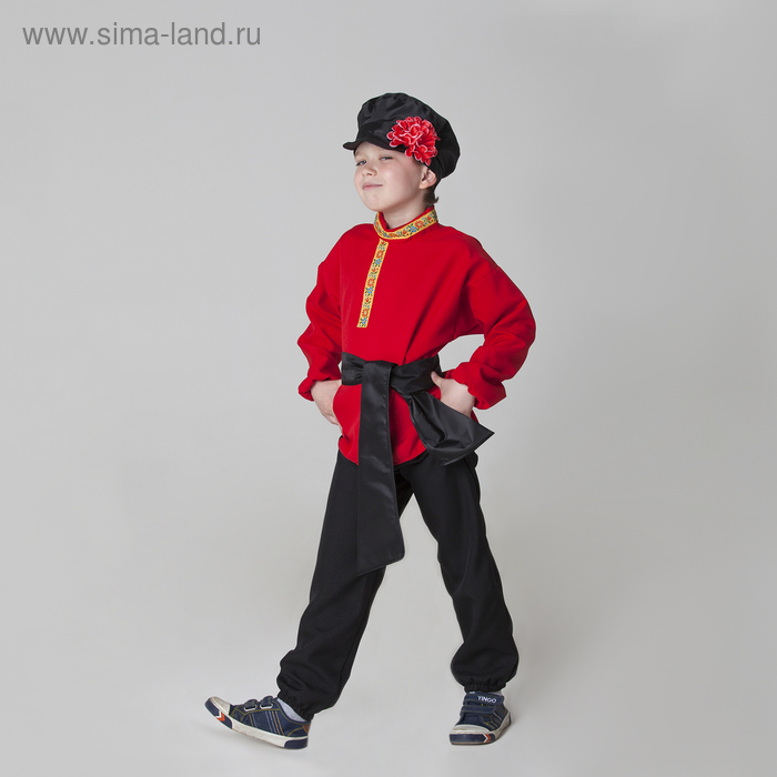 Карнавальный костюм для мальчика «Русский народный», рубашка, брюки, картуз, кушак, рост 116-122 см, 5-6 лет