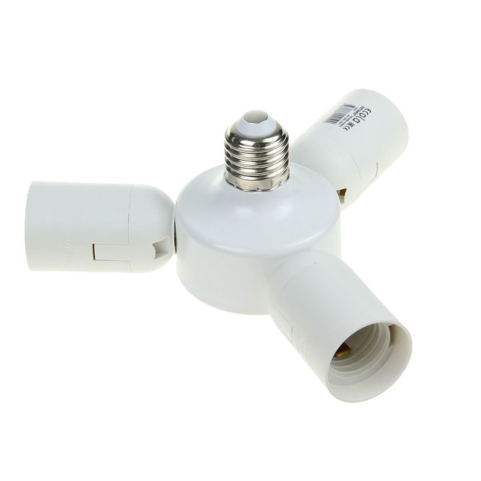 Переходник Ecolа с цоколя E27 на 3хE27, плоский, белый