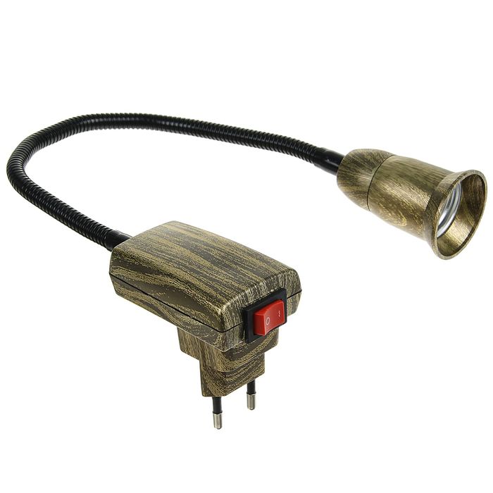 Переходник Ecola вилка/патрон, Е27, 405 х 45 мм, с выключателем, цвет черненая бронза