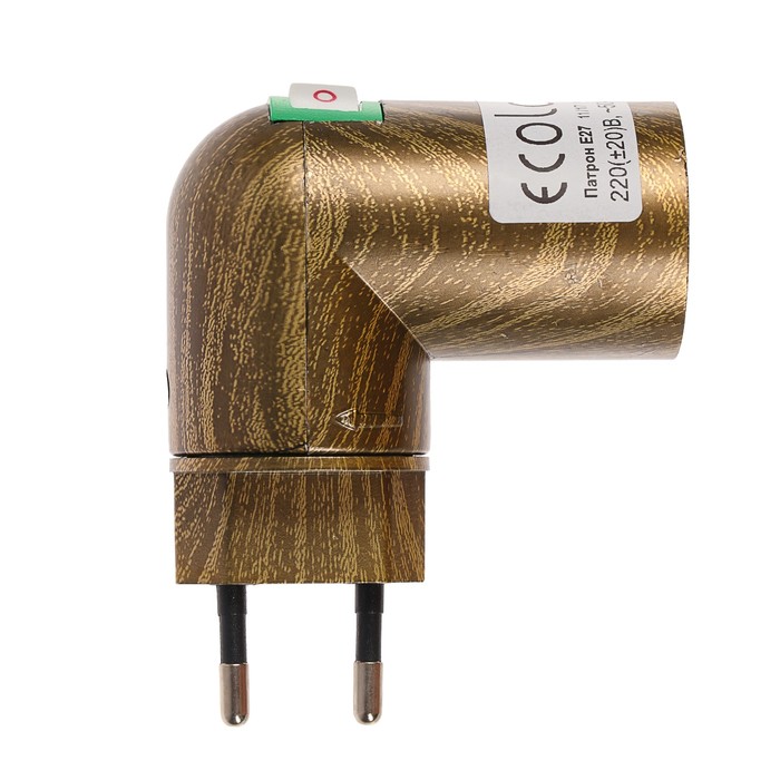 Переходник Ecola вилка/патрон, E27, 83х60 мм, поворот 90°, с выключателем, черненая бронза