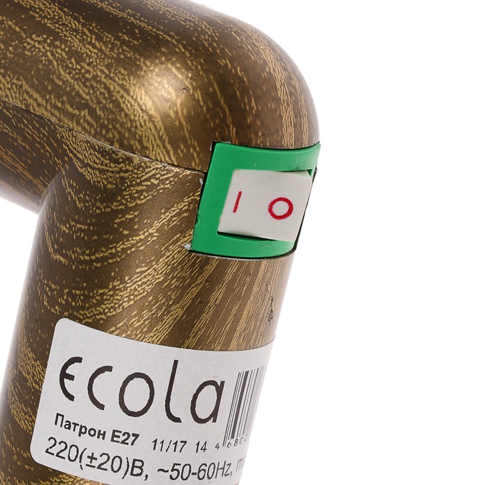 Переходник Ecola вилка/патрон, E27, 83х60 мм, поворот 90°, с выключателем, черненая бронза