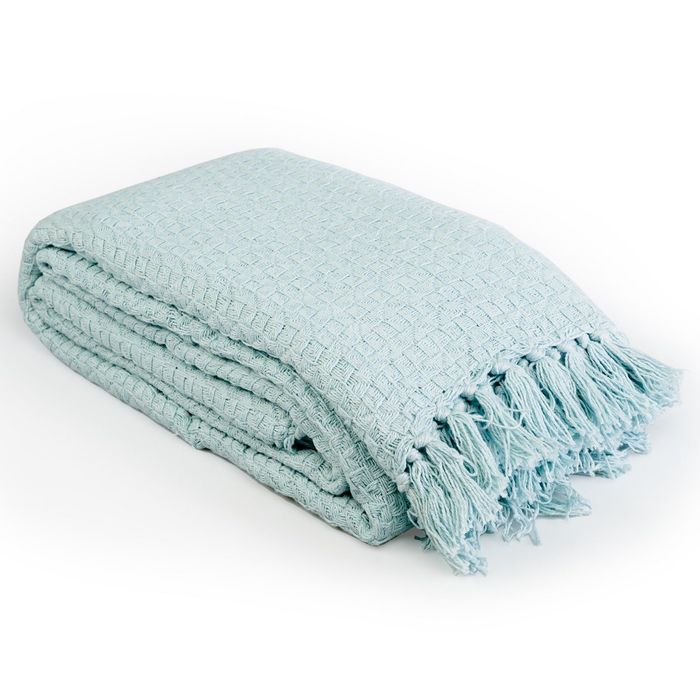Плед-покрывало СОФТ АНАНАС голубой, 160х220 см, хлопок 330 гр/м