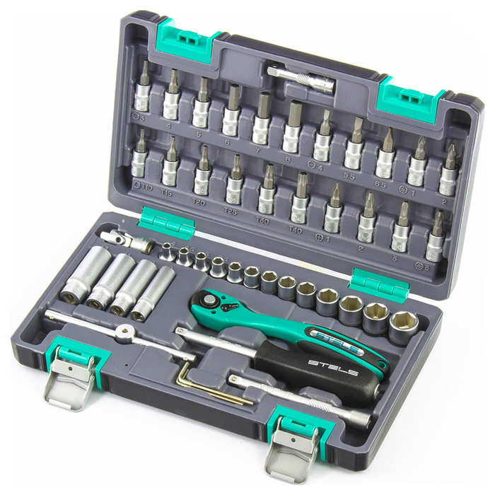 Набор инструмента, 1/4", Cr-V, S2, усиленный кейс, 47 предм.// STELS