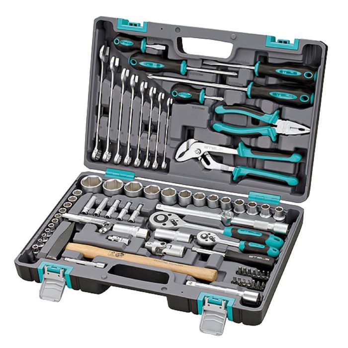 Набор инструментов STELS, 1/2", 1/4", CrV, пластиковый кейс, 76 шт