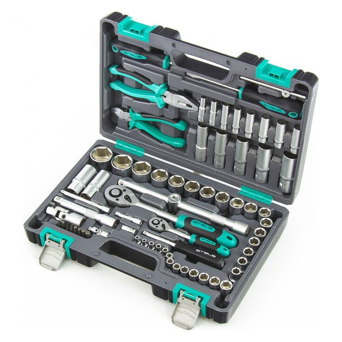 Набор инструментов STELS, 1/2", 1/4", CrV, пластиковый кейс, 69 шт