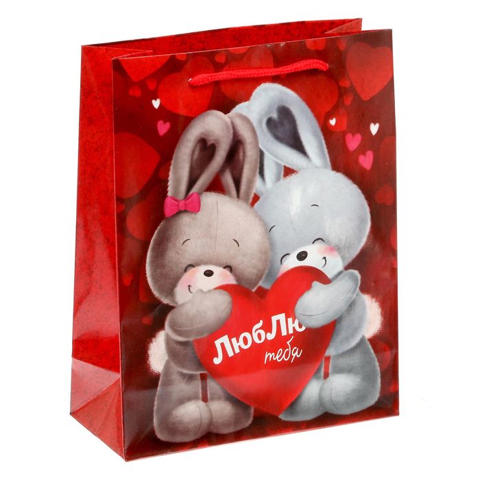 Пакет ламинированный вертикальный «Влюбленные зайки», MS 18 × 23 × 8 см