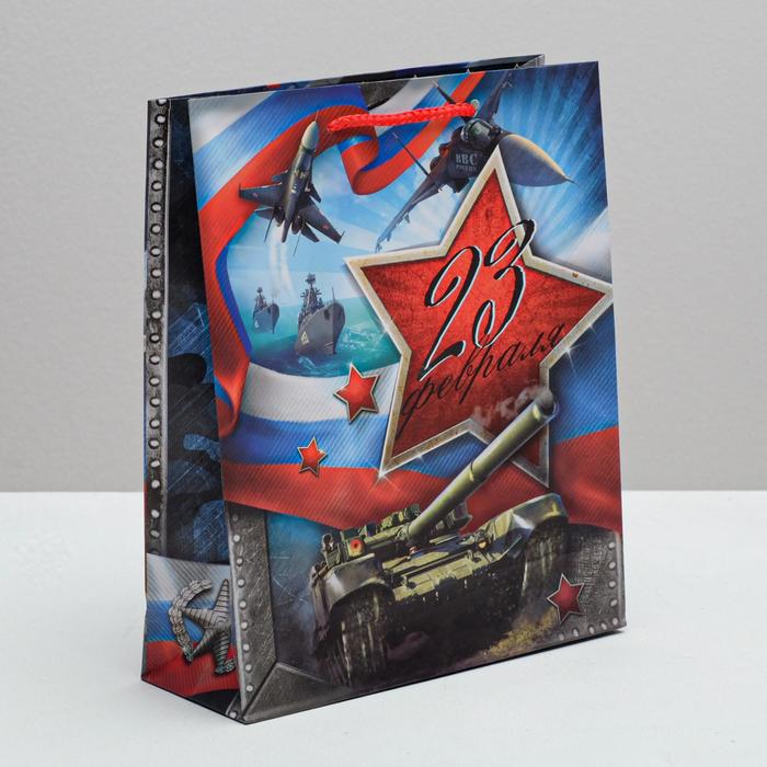 Пакет ламинированный вертикальный «С 23 февраля!», ML 23 × 27 × 8 см