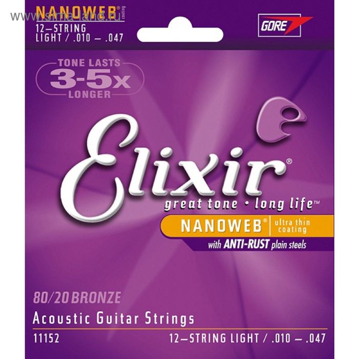 Комплект струн для 12-струнной акустической гитары Elixir 11152 NANOWEB струны для 12 струнной акустической гитары elixir 11152 nanoweb 10 47
