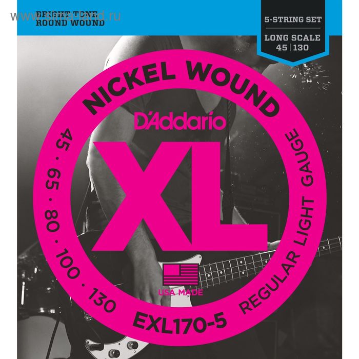 фото Струны для 5-струнной бас-гитары d'addario exl170-5tp nickel wound d`addario