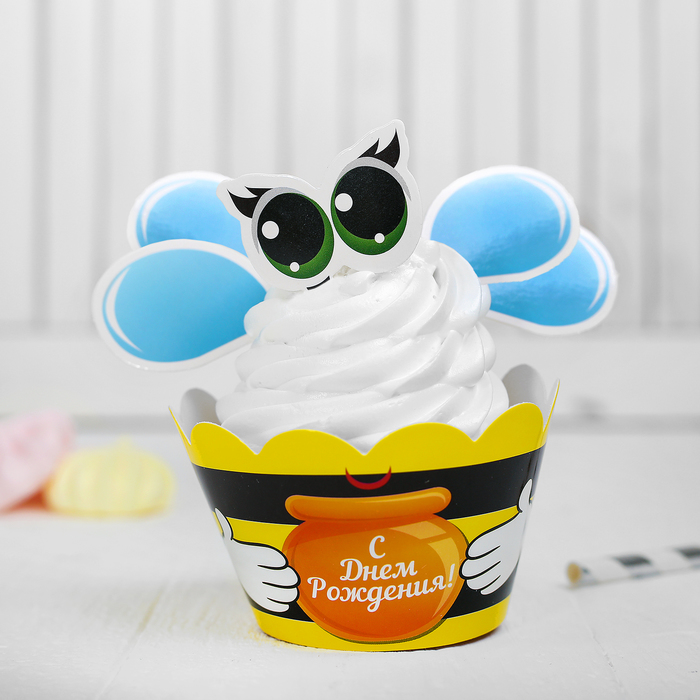 Украшение для кексов "Пчёлка", набор: 6 корзиночек, картонные элементы