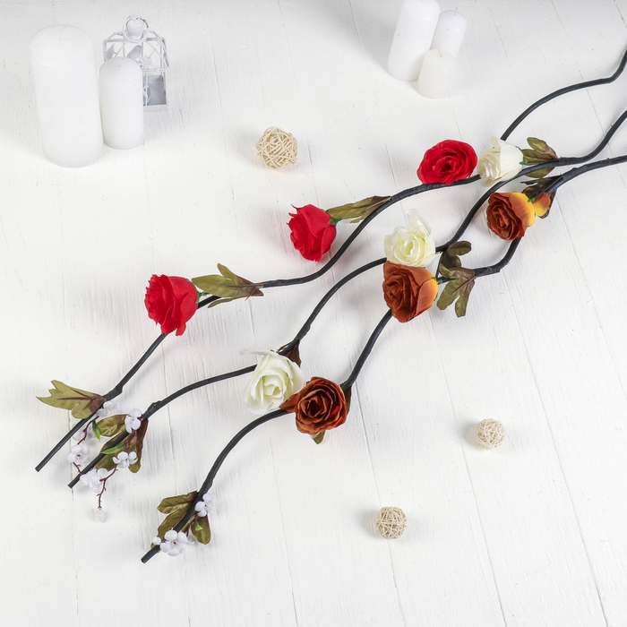 Декоративная ветка "Розы с белыми цветочками" микс