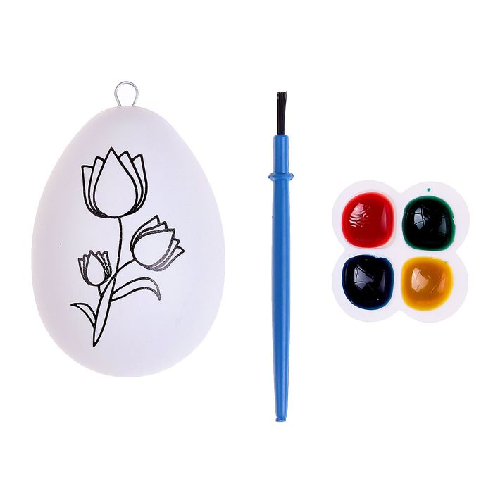 Раскраска яйцо "Цветочек" с красками 4 цвета, кисть