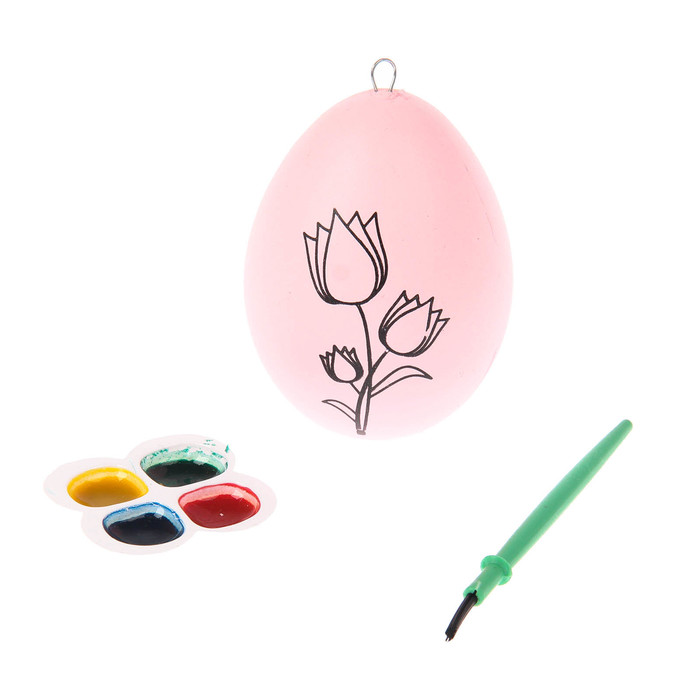 Раскраска яйцо "Цветочек" с красками 4 цвета, кисть