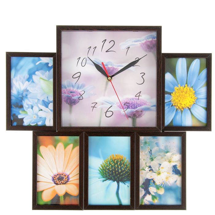 Фоторамка на 5 фото 10х15 с часами, венге "Цветы"