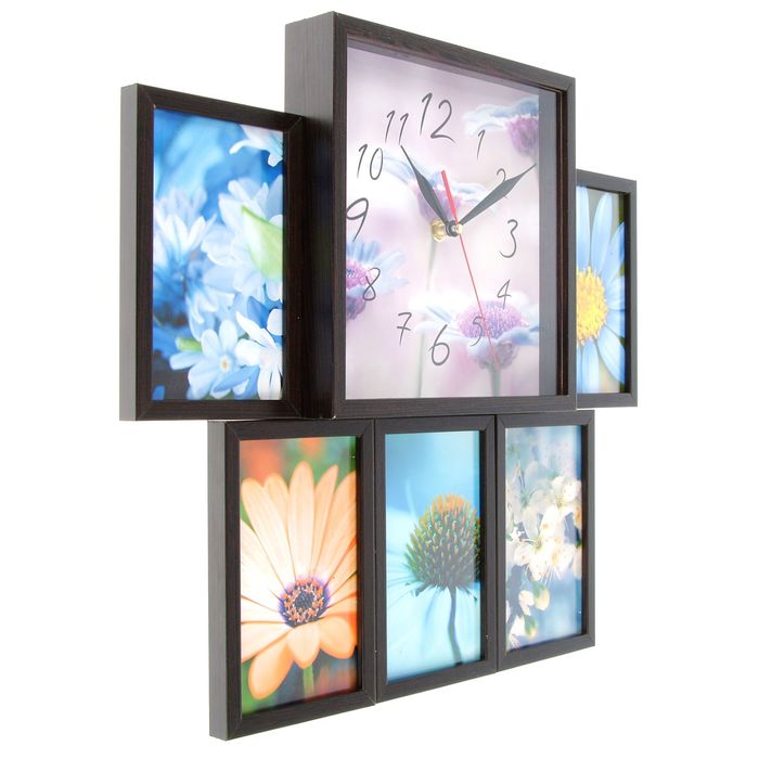 Фоторамка на 5 фото 10х15 с часами, венге "Цветы"