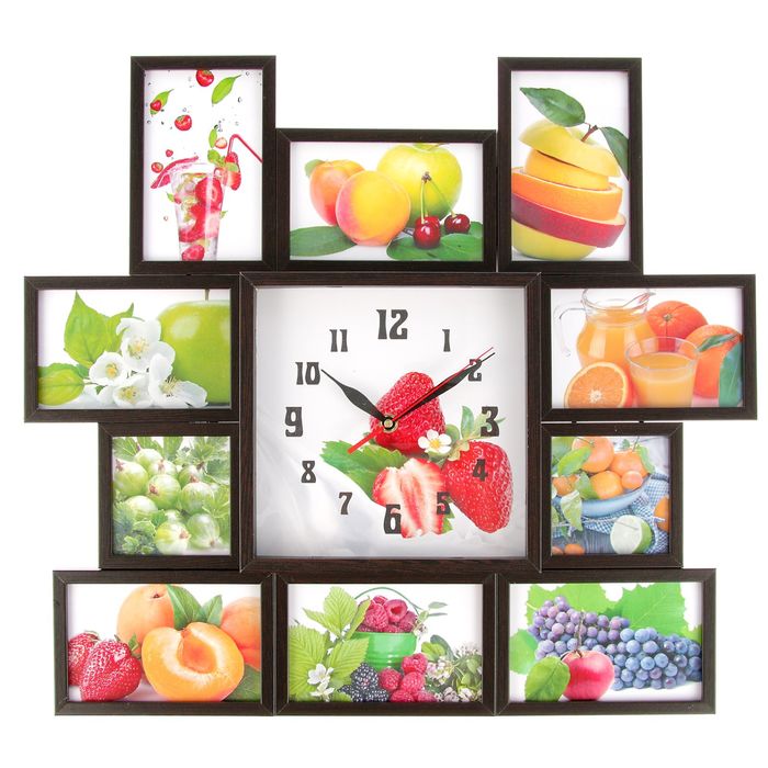 Фоторамка на 10 фото 10х10, 10х15 с часами, венге "Фрукты"