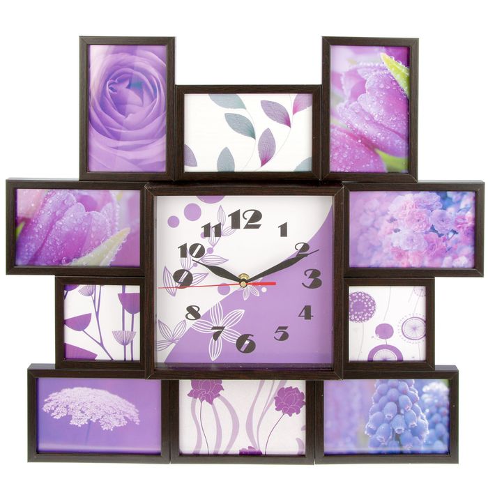 Фоторамка на 10 фото 10х10, 10х15 с часами, венге "Сирень"