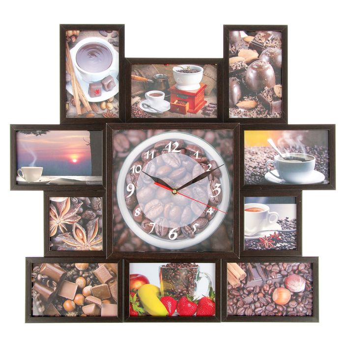Фоторамка на 10 фото 10х10, 10х15 с часами, венге "Кофе"